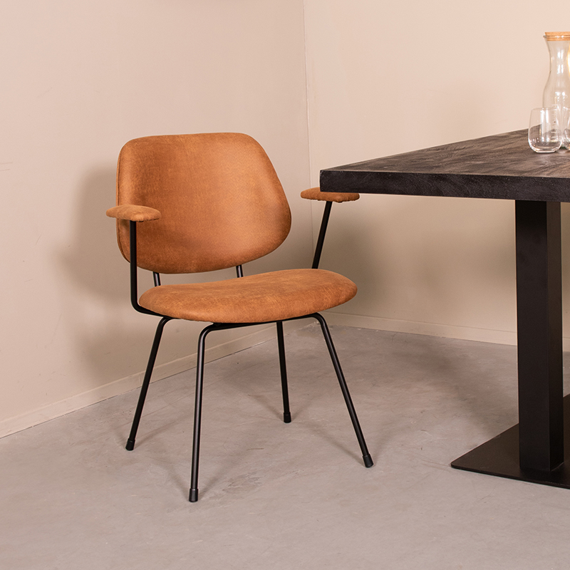 Eetkamerstoel Rivano - Zonder armleuning - Cognac - Micro Suede - Modern - LABEL51