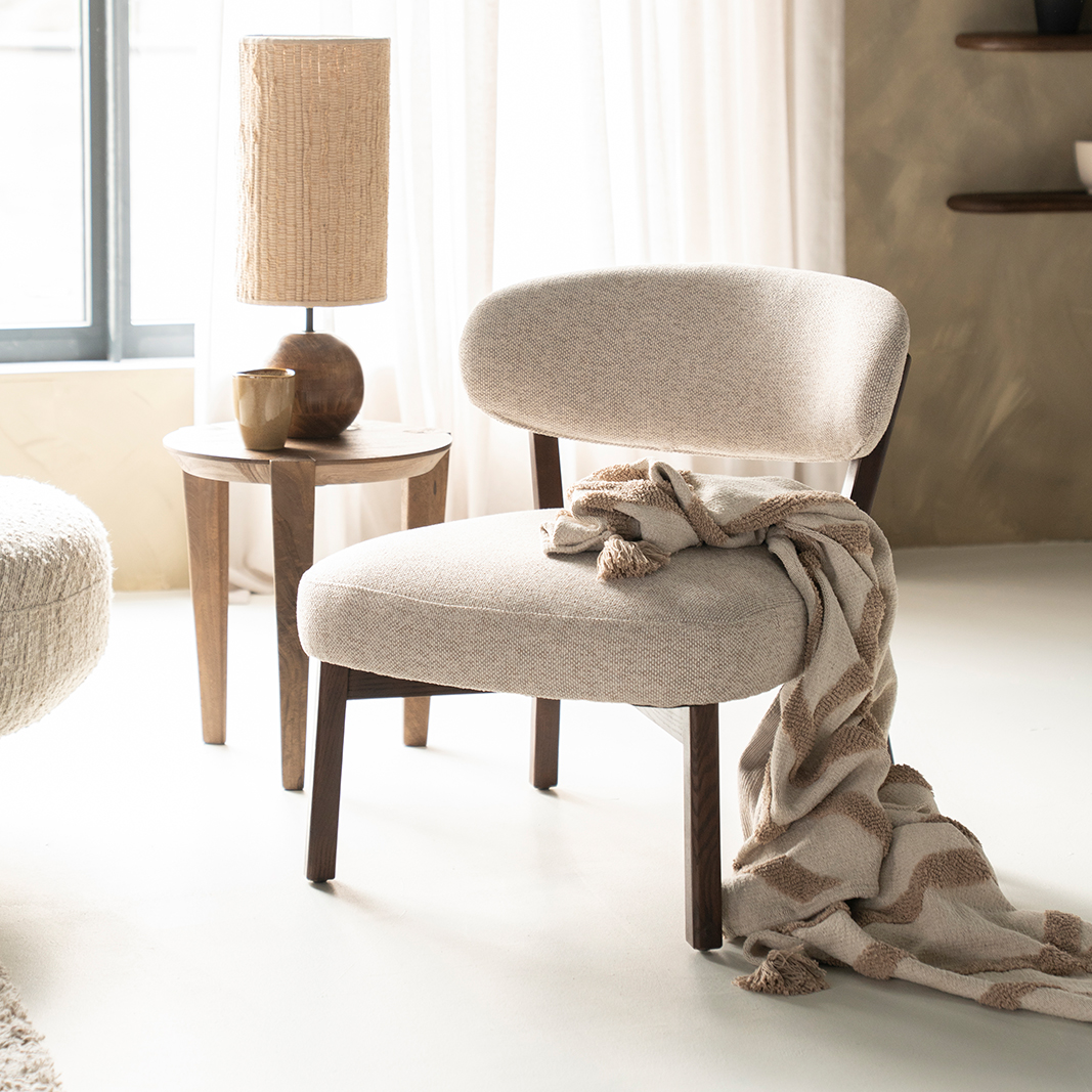 Fauteuil Mikky - Zonder armleuning - Taupe - Geweven - Japandi - Eleonora