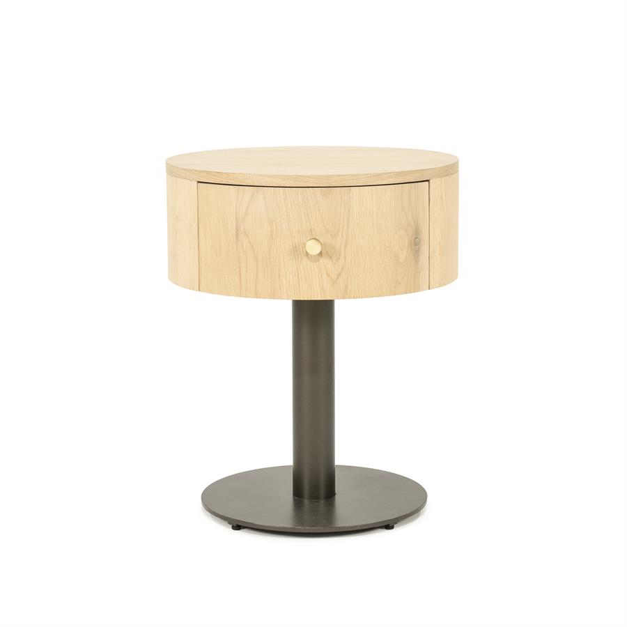 Nachtkast Skye - Naturel - Eiken hout & metaal - Eleonora