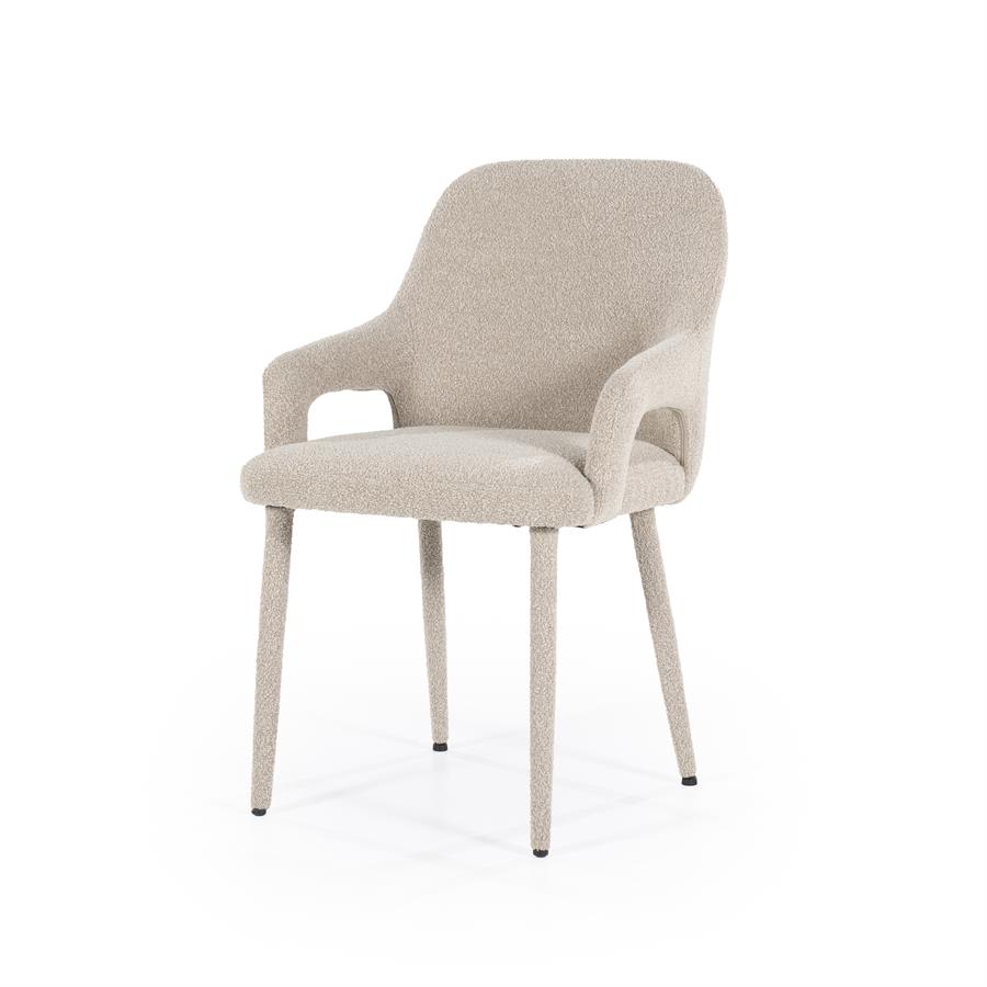 Eetkamerstoel Fika - Zonder armleuning - Taupe - Boucle - Japandi - By Boo