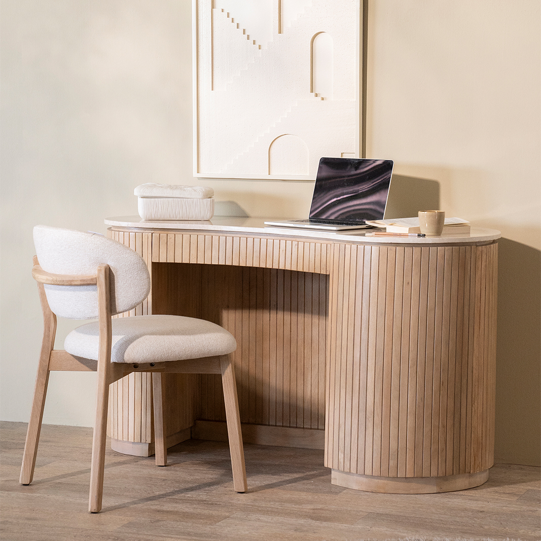 Bureau Kira - Wit - Mango hout & marmer - Eleonora