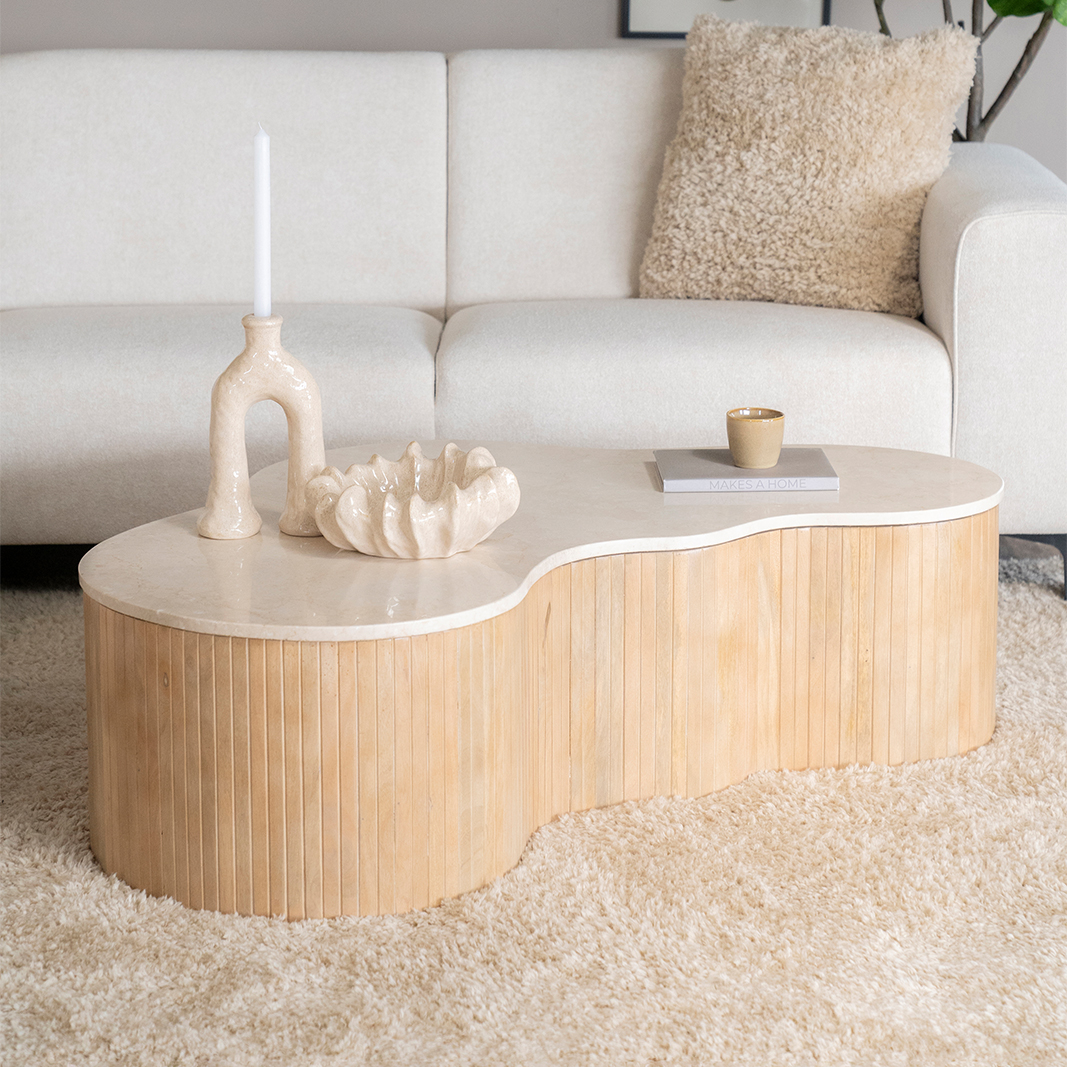 Salontafel Kira - Wit - Mango hout & marmer - Eleonora