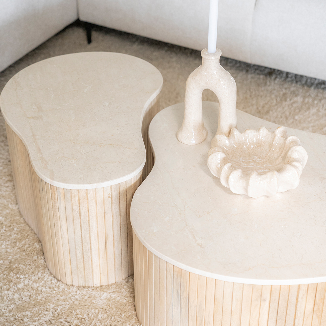 Salontafel Kira - Wit - Mango hout & marmer - Eleonora