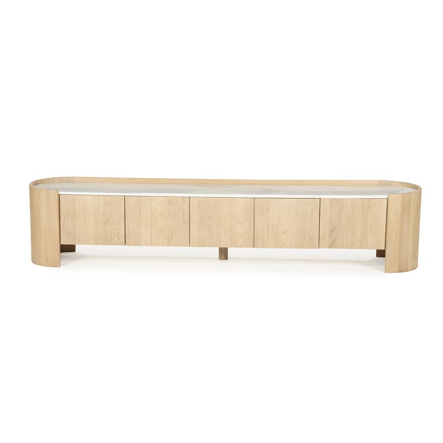 Tv-meubel Don - Bruin - Eiken hout, eiken fineer en marmer - Eleonora