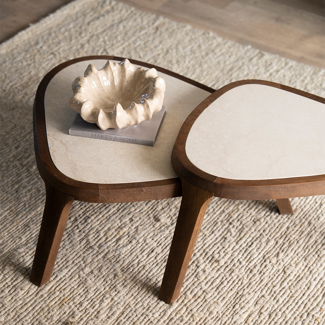 Salontafel Fred - Bruin - Mango hout & Botticino marmer - Eleonora