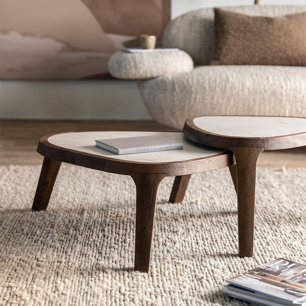 Salontafel Fred - Bruin - Mango hout & Botticino marmer - Eleonora