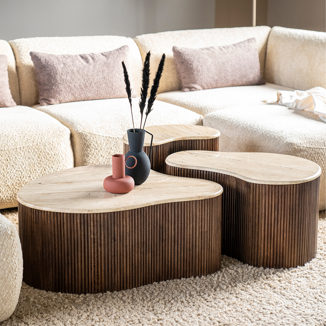 Salontafel Mari - Bruin - Mango hout & travertin - Eleonora