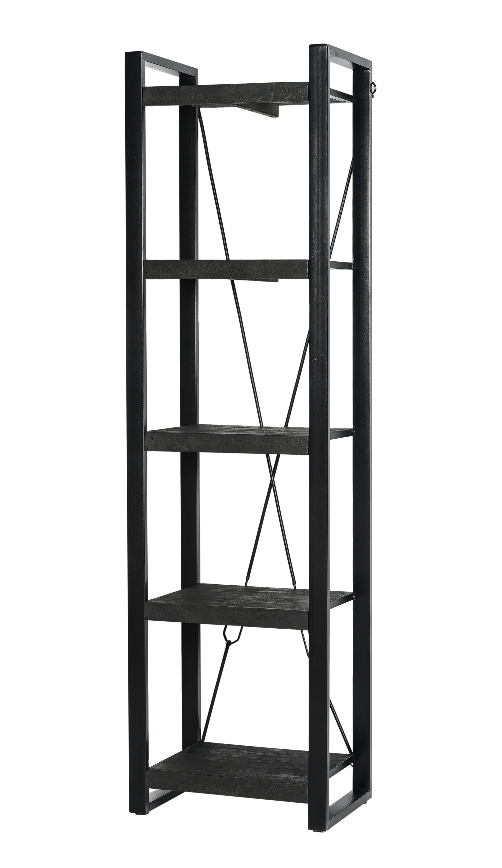 Boekkast Norris - Zwart - Mangohout, Gecoat staal - Living Furn