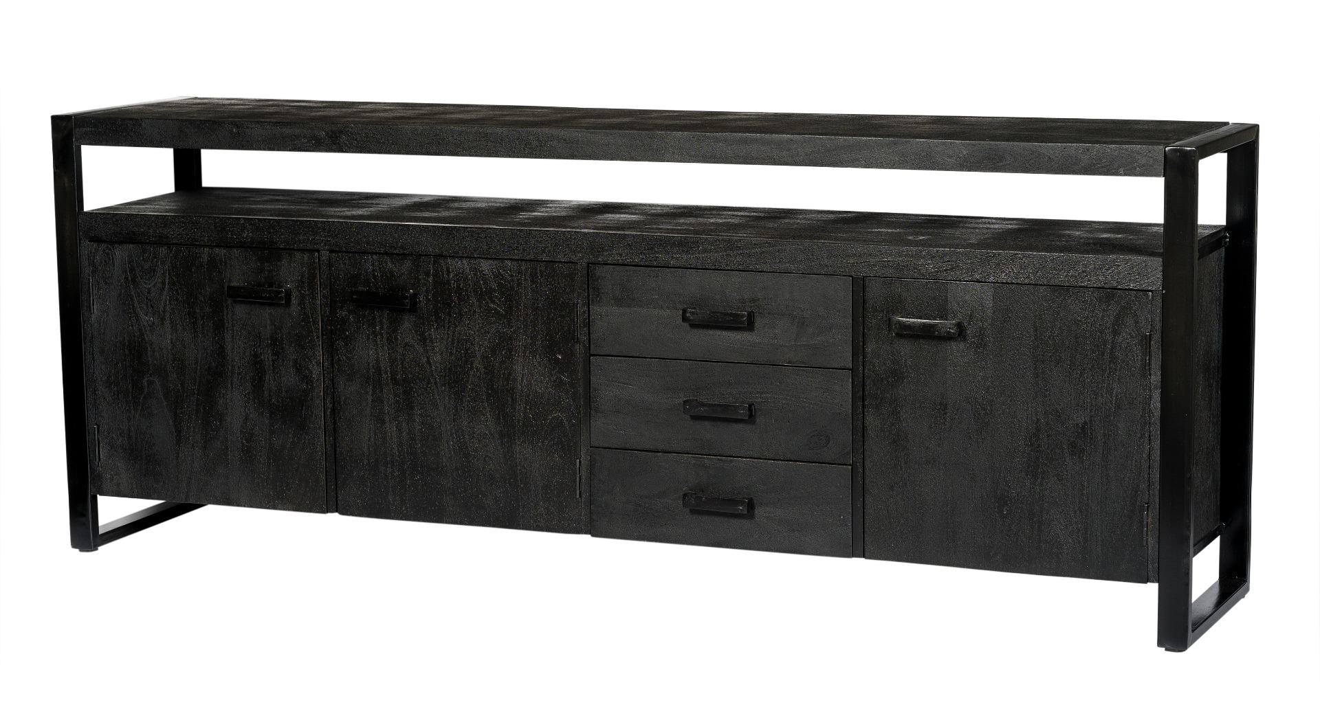 Dressoir Norris - Zwart - Mangohout, Gecoat staal - Living Furn