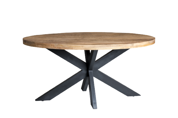 Eetkamertafel Sturdy - Natural - Mangohout, Gecoat staal - Living Furn