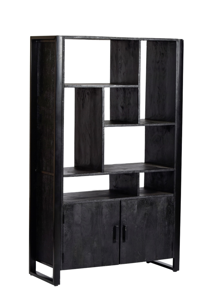 Bergkasten Norris - Zwart - Mangohout, Gecoat staal - Living Furn