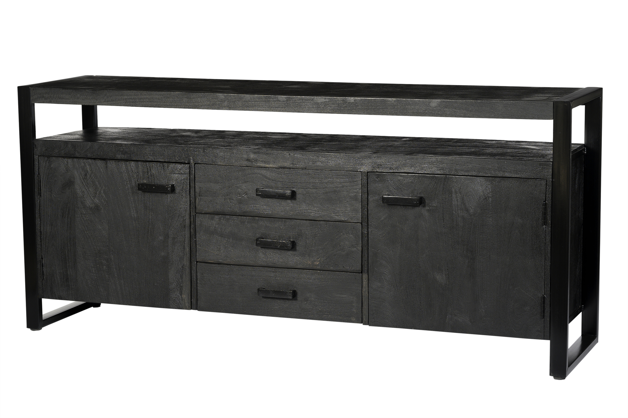 Dressoir Norris - Zwart - Mangohout, Gecoat staal - Living Furn