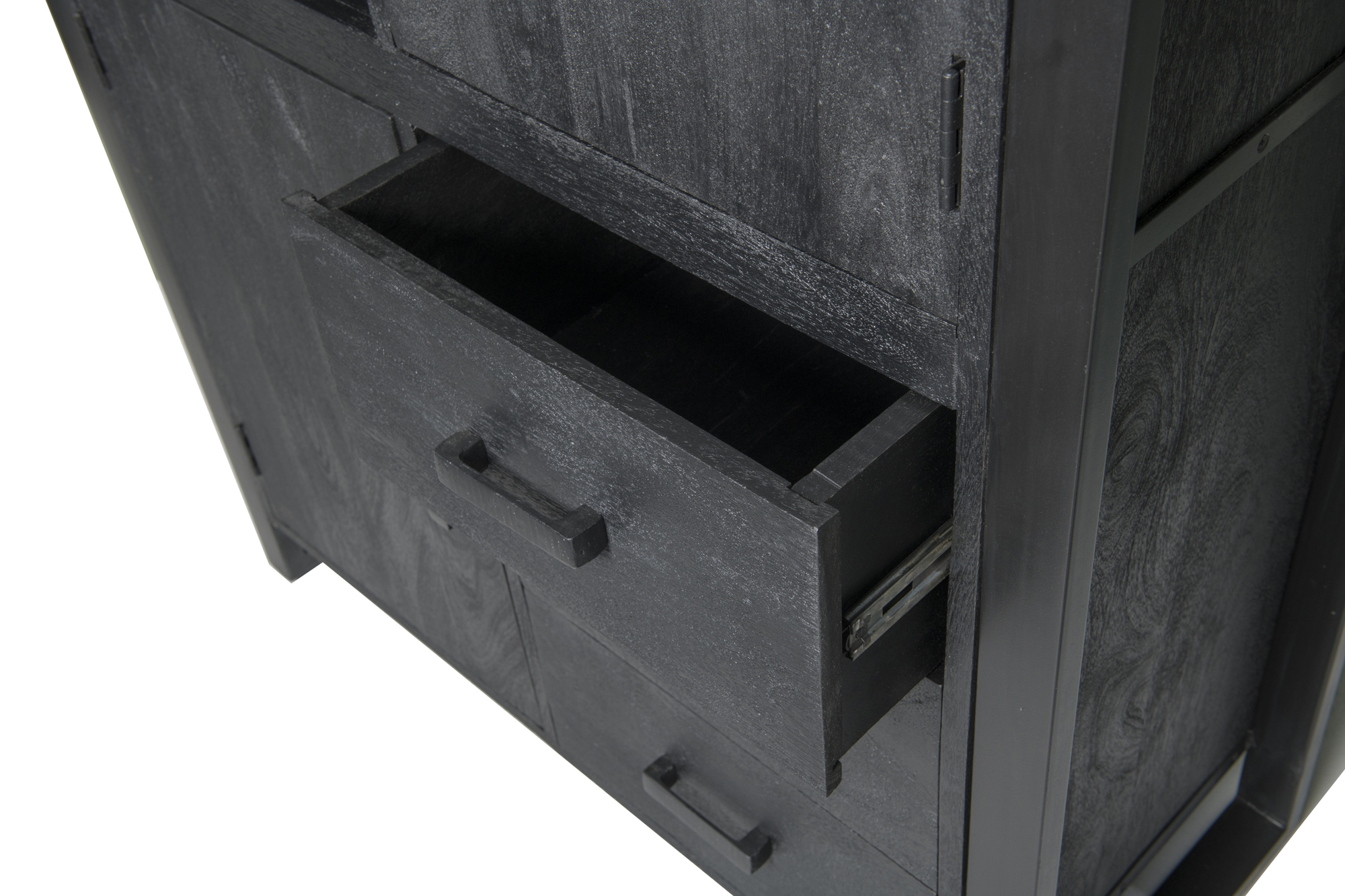 Bergkast Norris - Zwart - Mangohout, Gecoat staal - Living Furn