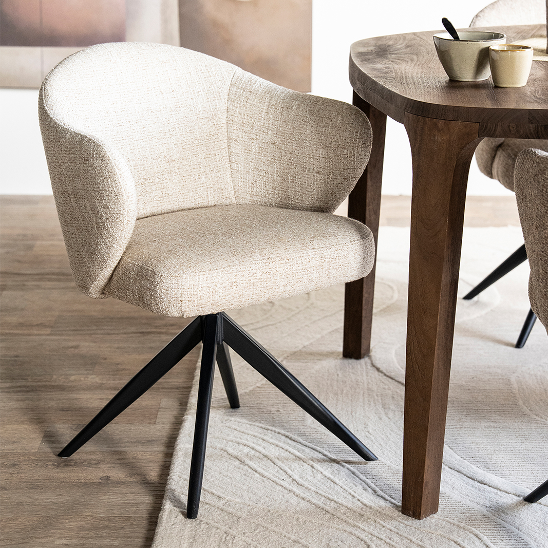 Eetkamerstoel Connor - Beige - Stof - Eleonora