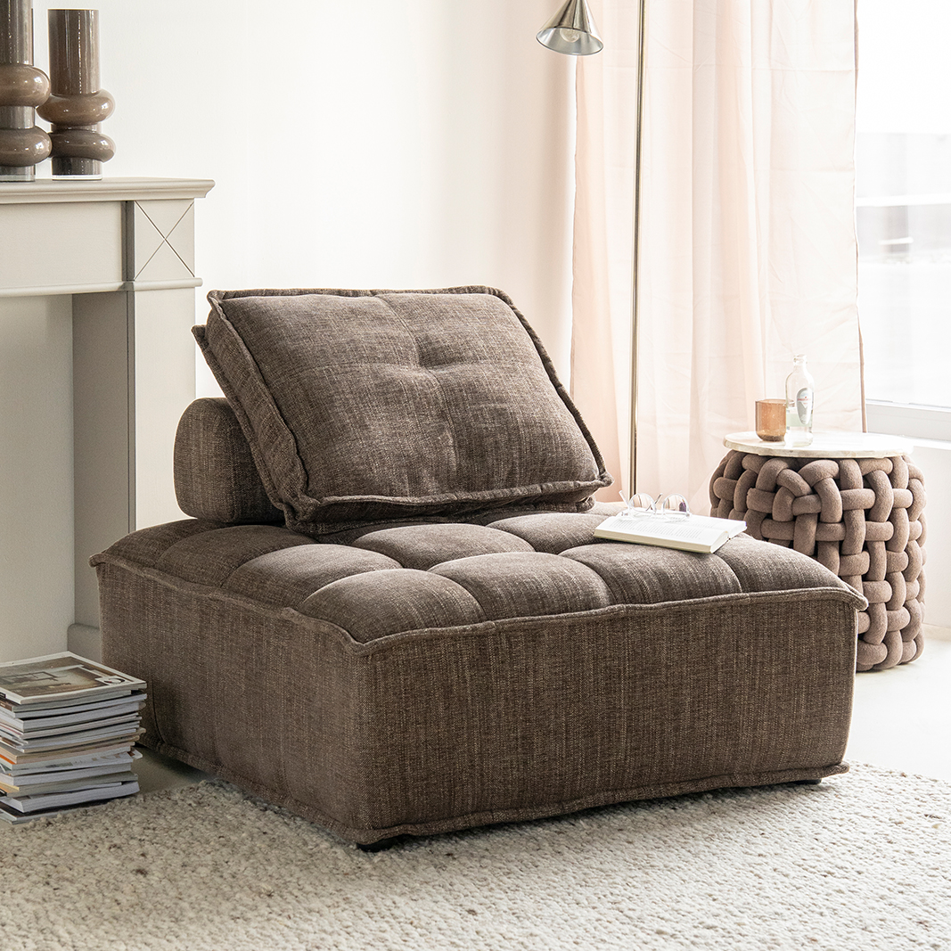 Fauteuil Hive - Zonder armleuning - Bruin - Geweven - Japandi - By Boo