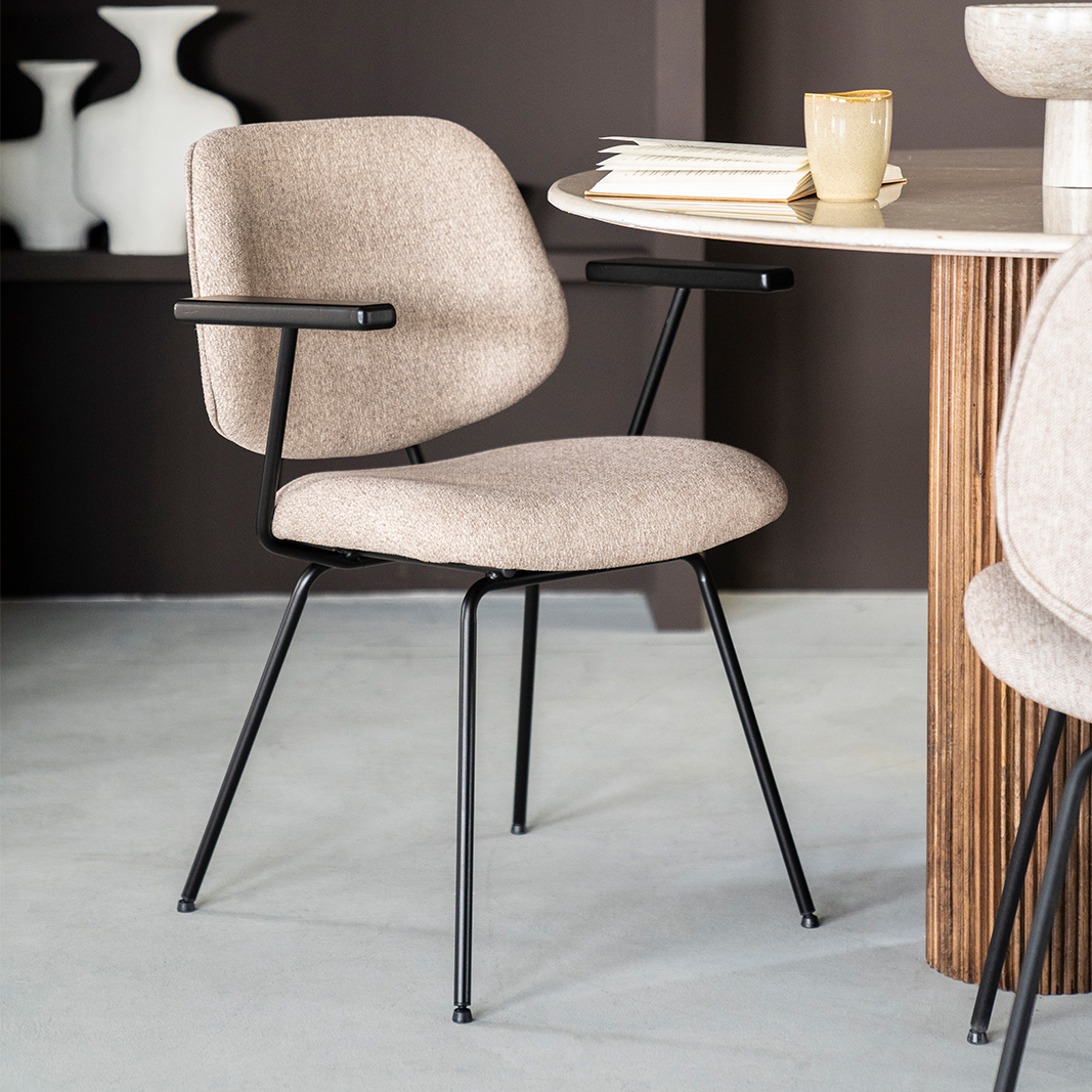 Eetkamerstoel Lynn - Beige - Stof - Eleonora