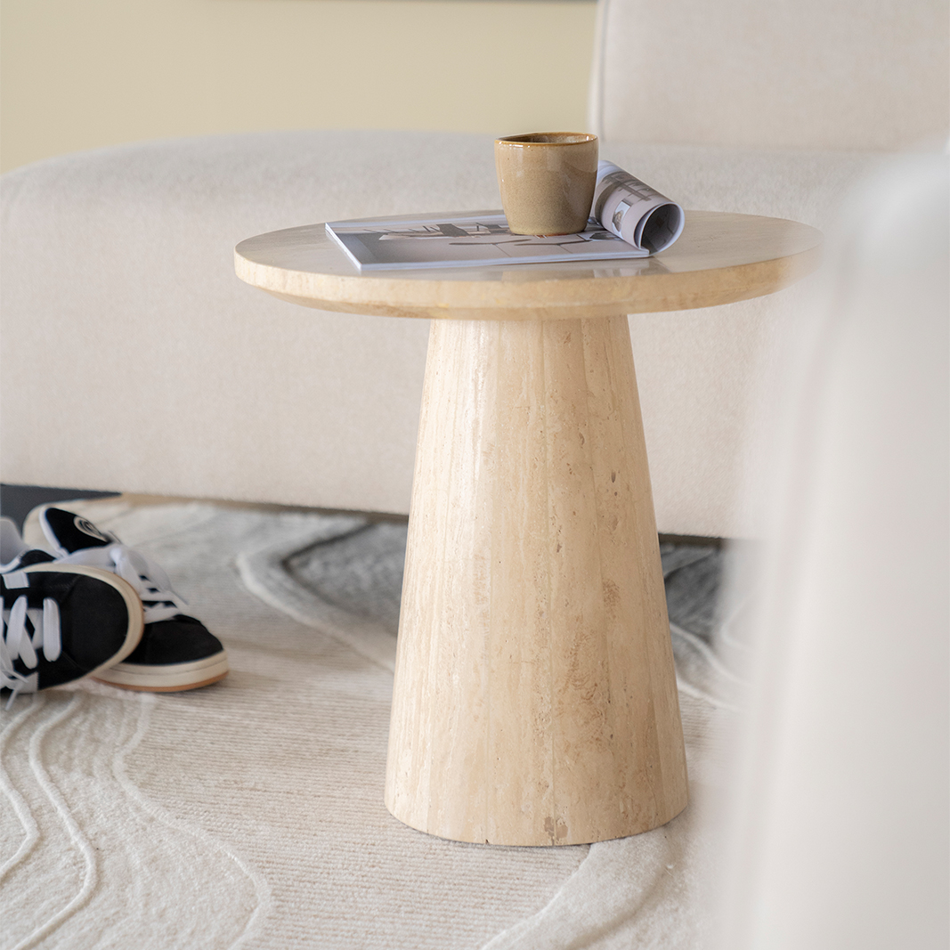 Bijzettafel Aime - Beige - Travertin - Eleonora