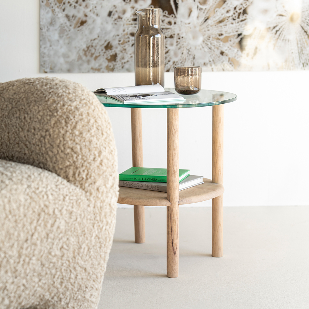 Bijzettafel Cleo - Naturel - Eiken hout & glas - Eleonora